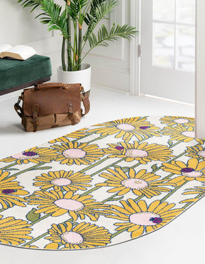 White 7' 10 x 10' Bloom Oval Area Rug 100% Polypropylene With Cotton Backing Easy Clean Colorful Blooming Flower Floral Carpet for Living Dining Room Office Dorms for Sale at Rug Engine