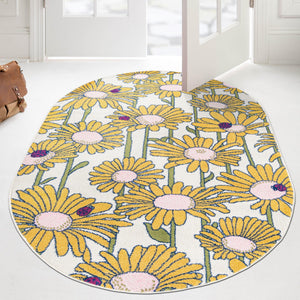 White 7' 10 x 10' Bloom Oval Area Rug 100% Polypropylene With Cotton Backing Easy Clean Colorful Blooming Flower Floral Carpet for Living Dining Room Office Dorms for Sale at Rug Engine
