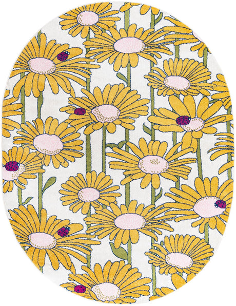 White 7' 10 x 10' Bloom Oval Area Rug 100% Polypropylene With Cotton Backing Easy Clean Colorful Blooming Flower Floral Carpet for Living Dining Room Office Dorms for Sale at Rug Engine