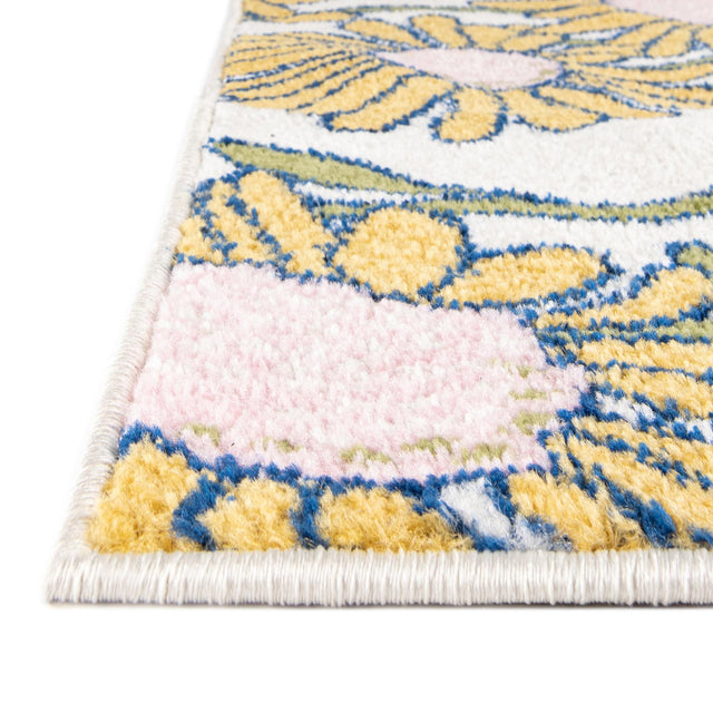 White 7' x 7' Bloom Octagon Area Rug 100% Polypropylene With Cotton Backing Easy Clean Colorful Blooming Flower Floral Carpet for Living Dining Room Office Dorms for Sale at Rug Engine