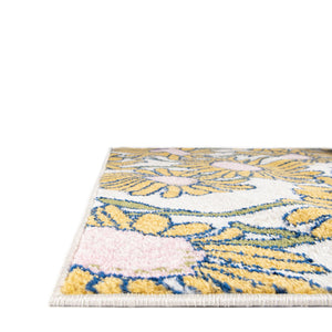 White 2' x 6' Bloom Runner Area Rug 100% Polypropylene With Cotton Backing Easy Clean Colorful Blooming Flower Floral Carpet for Living Dining Room Office Dorms for Sale at Rug Engine