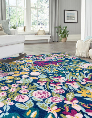 Multicolor 7' 10 x 11' Bloom Rectangle Area Rug 100% Polypropylene With Cotton Backing Easy Clean Colorful Blooming Flower Floral Carpet for Living Dining Room Office Dorms for Sale at Rug Engine
