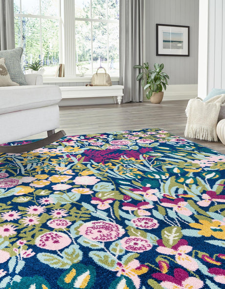 Multicolor 7' 10 x 11' Bloom Rectangle Area Rug 100% Polypropylene With Cotton Backing Easy Clean Colorful Blooming Flower Floral Carpet for Living Dining Room Office Dorms for Sale at Rug Engine