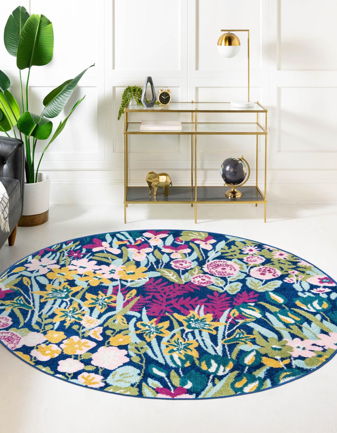 Multicolor 7' 10 x 7' 10 Bloom Round Area Rug 100% Polypropylene With Cotton Backing Easy Clean Colorful Blooming Flower Floral Carpet for Living Dining Room Office Dorms for Sale at Rug Engine