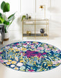 Multicolor 10' x 10' Bloom Round Area Rug 100% Polypropylene With Cotton Backing Easy Clean Colorful Blooming Flower Floral Carpet for Living Dining Room Office Dorms for Sale at Rug Engine