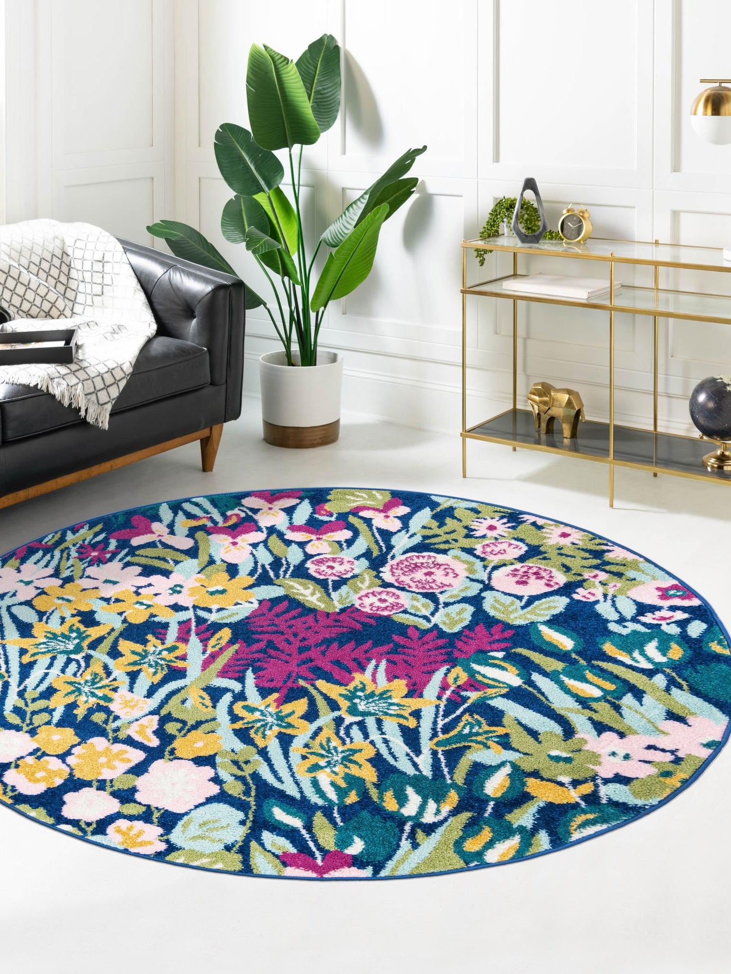 Multicolor 7' 10 x 7' 10 Bloom Round Area Rug 100% Polypropylene With Cotton Backing Easy Clean Colorful Blooming Flower Floral Carpet for Living Dining Room Office Dorms for Sale at Rug Engine