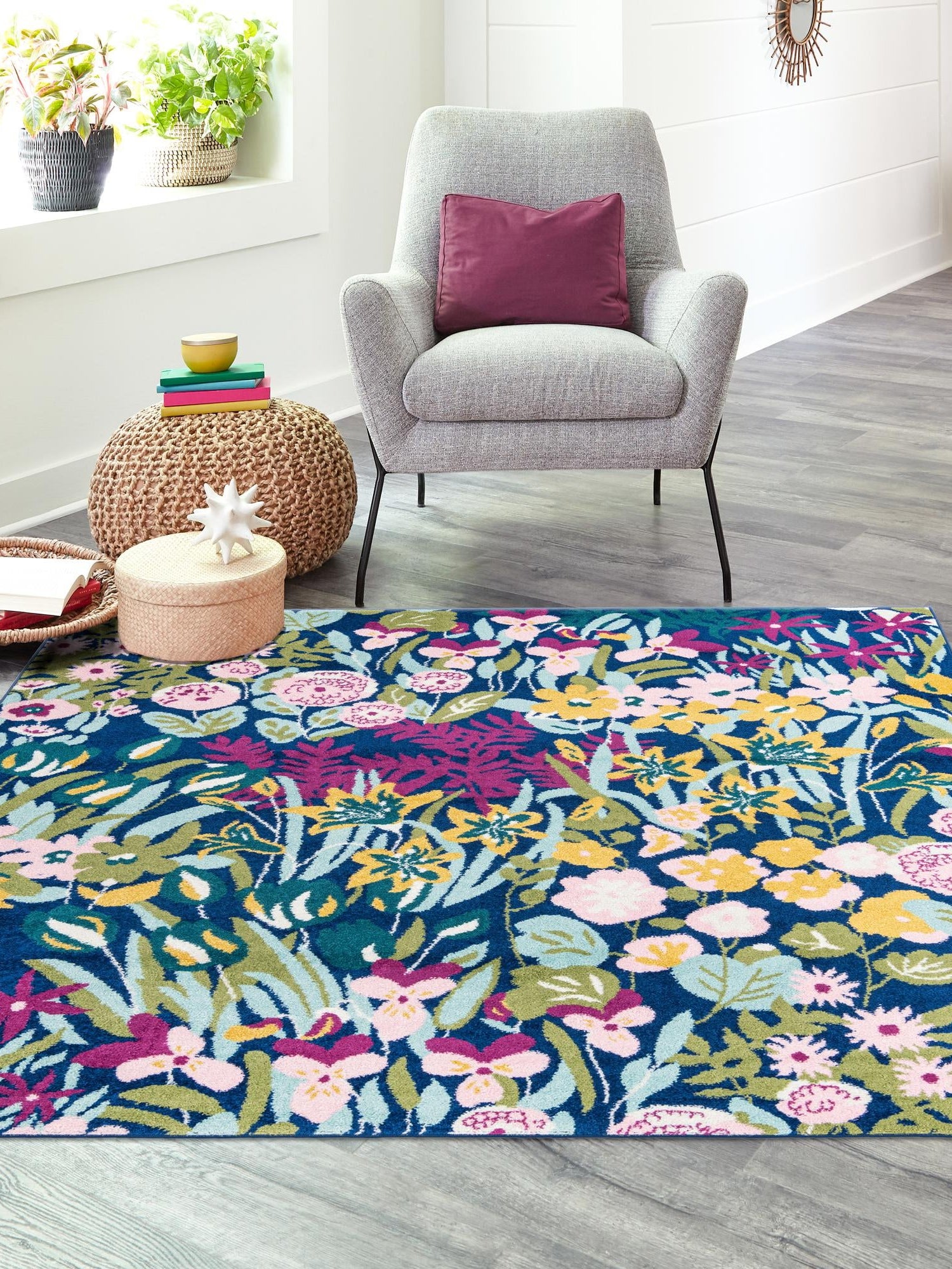 Multicolor 10' x 10' Bloom Square Area Rug 100% Polypropylene With Cotton Backing Easy Clean Colorful Blooming Flower Floral Carpet for Living Dining Room Office Dorms for Sale at Rug Engine