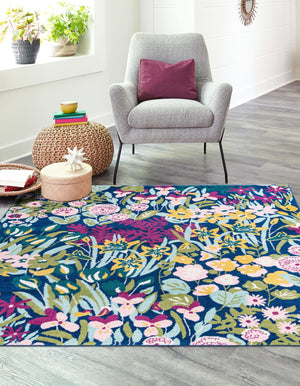 Multicolor 10' x 10' Bloom Square Area Rug 100% Polypropylene With Cotton Backing Easy Clean Colorful Blooming Flower Floral Carpet for Living Dining Room Office Dorms for Sale at Rug Engine