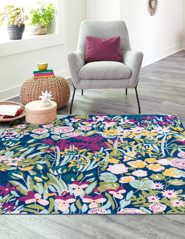 Multicolor 10' x 10' Bloom Square Area Rug 100% Polypropylene With Cotton Backing Easy Clean Colorful Blooming Flower Floral Carpet for Living Dining Room Office Dorms for Sale at Rug Engine