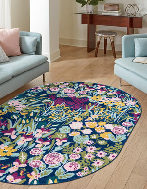 Multicolor 5' 3 x 8' Bloom Oval Area Rug 100% Polypropylene With Cotton Backing Easy Clean Colorful Blooming Flower Floral Carpet for Living Dining Room Office Dorms for Sale at Rug Engine
