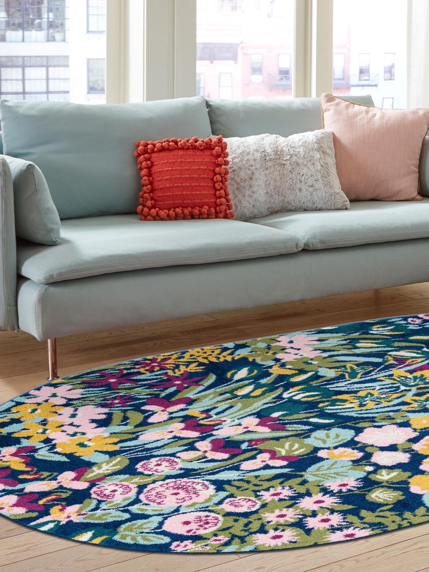 Multicolor 5' 3 x 8' Bloom Oval Area Rug 100% Polypropylene With Cotton Backing Easy Clean Colorful Blooming Flower Floral Carpet for Living Dining Room Office Dorms for Sale at Rug Engine