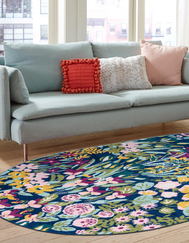 Multicolor 5' 3 x 8' Bloom Oval Area Rug 100% Polypropylene With Cotton Backing Easy Clean Colorful Blooming Flower Floral Carpet for Living Dining Room Office Dorms for Sale at Rug Engine