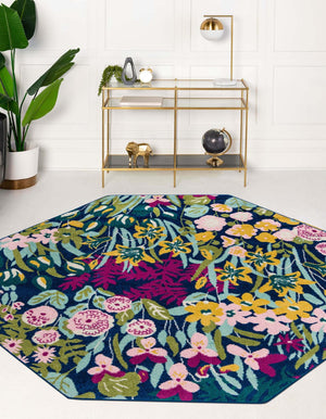 Multicolor 7' 1 x 7' 1 Bloom Octagon Area Rug 100% Polypropylene With Cotton Backing Easy Clean Colorful Blooming Flower Floral Carpet for Living Dining Room Office Dorms for Sale at Rug Engine