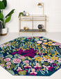 Multicolor 7' 1 x 7' 1 Bloom Octagon Area Rug 100% Polypropylene With Cotton Backing Easy Clean Colorful Blooming Flower Floral Carpet for Living Dining Room Office Dorms for Sale at Rug Engine