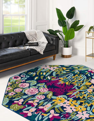 Multicolor 7' 1 x 7' 1 Bloom Octagon Area Rug 100% Polypropylene With Cotton Backing Easy Clean Colorful Blooming Flower Floral Carpet for Living Dining Room Office Dorms for Sale at Rug Engine