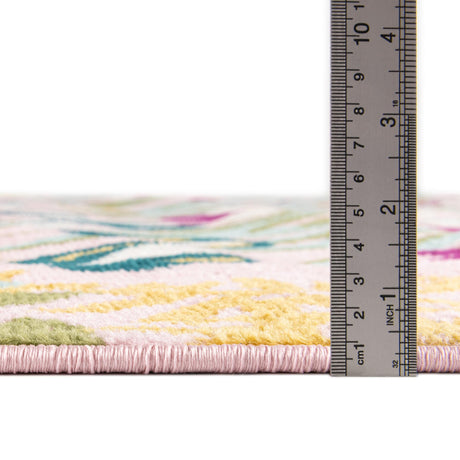Pink 6' 1 x 6' 1 Bloom Round Area Rug 100% Polypropylene With Cotton Backing Easy Clean Colorful Blooming Flower Floral Carpet for Living Dining Room Office Dorms for Sale at Rug Engine