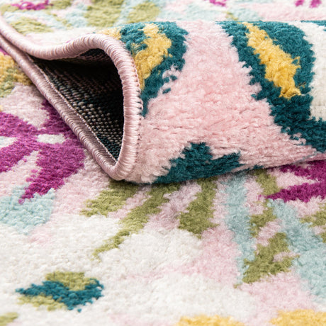 Pink 7' 10 x 7' 10 Bloom Round Area Rug 100% Polypropylene With Cotton Backing Easy Clean Colorful Blooming Flower Floral Carpet for Living Dining Room Office Dorms for Sale at Rug Engine