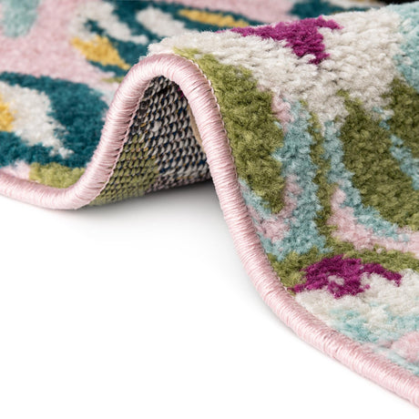 Pink 6' 1 x 6' 1 Bloom Round Area Rug 100% Polypropylene With Cotton Backing Easy Clean Colorful Blooming Flower Floral Carpet for Living Dining Room Office Dorms for Sale at Rug Engine