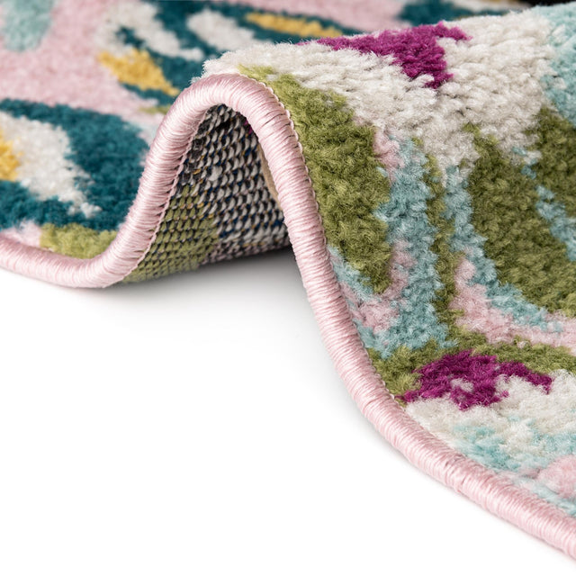 Pink 6' 1 x 6' 1 Bloom Round Area Rug 100% Polypropylene With Cotton Backing Easy Clean Colorful Blooming Flower Floral Carpet for Living Dining Room Office Dorms for Sale at Rug Engine