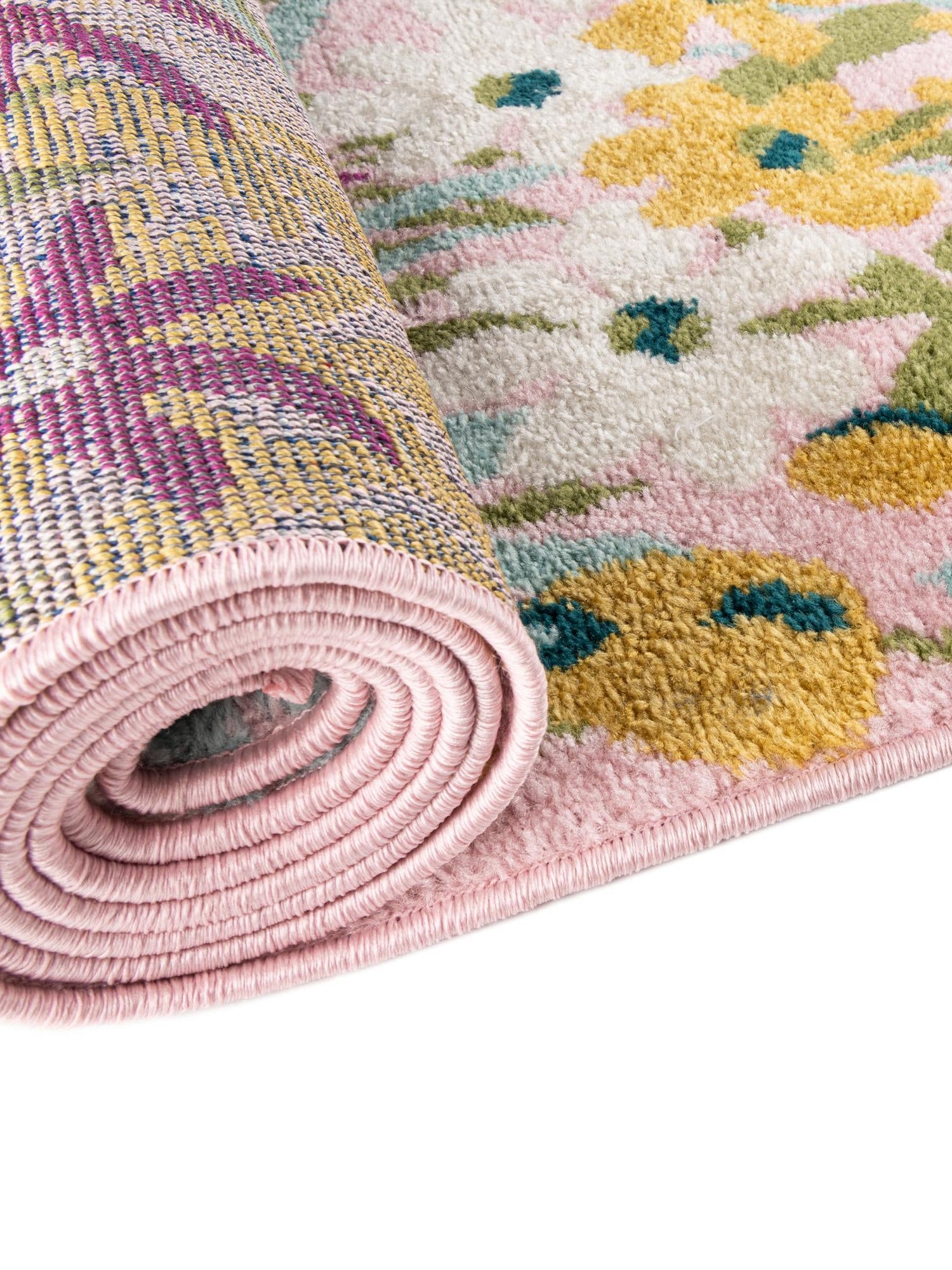 Pink 7' 10 x 7' 10 Bloom Round Area Rug 100% Polypropylene With Cotton Backing Easy Clean Colorful Blooming Flower Floral Carpet for Living Dining Room Office Dorms for Sale at Rug Engine