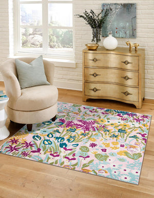 Pink 10' x 10' Bloom Square Area Rug 100% Polypropylene With Cotton Backing Easy Clean Colorful Blooming Flower Floral Carpet for Living Dining Room Office Dorms for Sale at Rug Engine
