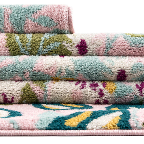 Pink 7' 10 x 10' Bloom Oval Area Rug 100% Polypropylene With Cotton Backing Easy Clean Colorful Blooming Flower Floral Carpet for Living Dining Room Office Dorms for Sale at Rug Engine
