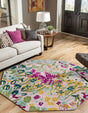 Pink 7' 1 x 7' 1 Bloom Octagon Area Rug 100% Polypropylene With Cotton Backing Easy Clean Colorful Blooming Flower Floral Carpet for Living Dining Room Office Dorms for Sale at Rug Engine