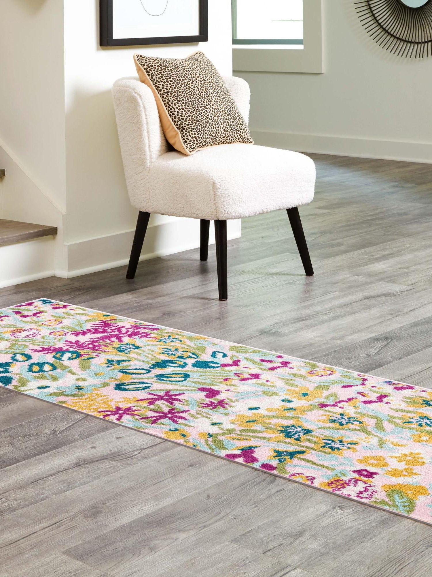 Pink 2' 7 x 10' Bloom Runner Area Rug 100% Polypropylene With Cotton Backing Easy Clean Colorful Blooming Flower Floral Carpet for Living Dining Room Office Dorms for Sale at Rug Engine