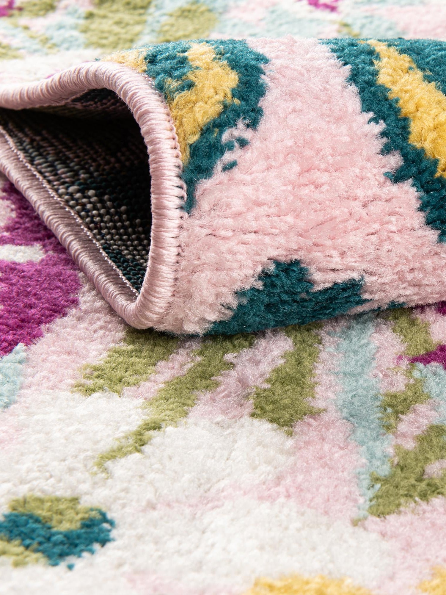 Pink 2' 7 x 12' Bloom Runner Area Rug 100% Polypropylene With Cotton Backing Easy Clean Colorful Blooming Flower Floral Carpet for Living Dining Room Office Dorms for Sale at Rug Engine