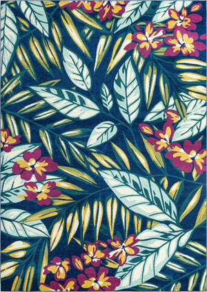 Navy Blue 10' x 14' Bloom Rectangle Area Rug 100% Polypropylene With Cotton Backing Easy Clean Colorful Blooming Flower Floral Carpet for Living Dining Room Office Dorms for Sale at Rug Engine