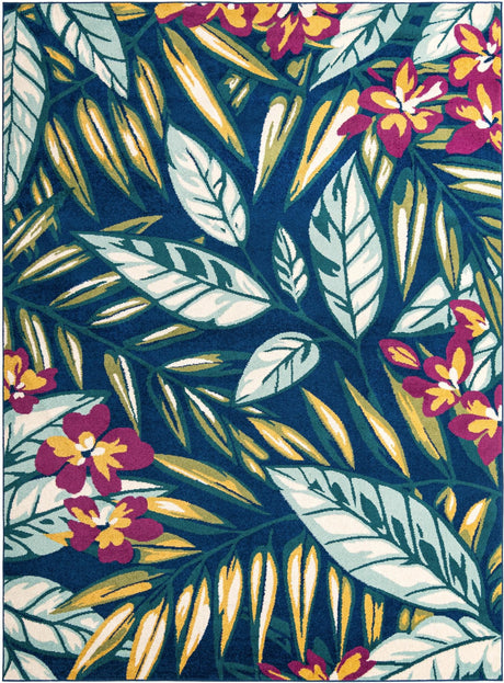 Navy Blue 9' x 12' Bloom Rectangle Area Rug 100% Polypropylene With Cotton Backing Easy Clean Colorful Blooming Flower Floral Carpet for Living Dining Room Office Dorms for Sale at Rug Engine