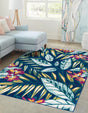 Navy Blue 5' 3 x 8' Bloom Rectangle Area Rug 100% Polypropylene With Cotton Backing Easy Clean Colorful Blooming Flower Floral Carpet for Living Dining Room Office Dorms for Sale at Rug Engine