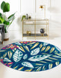 Navy Blue 5' 3 x 5' 3 Bloom Round Area Rug 100% Polypropylene With Cotton Backing Easy Clean Colorful Blooming Flower Floral Carpet for Living Dining Room Office Dorms for Sale at Rug Engine