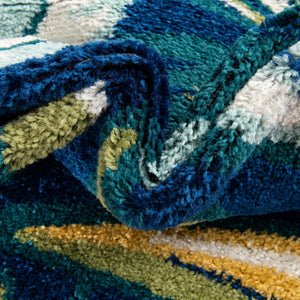 Navy Blue 7' x 7' Bloom Round Area Rug 100% Polypropylene With Cotton Backing Easy Clean Colorful Blooming Flower Floral Carpet for Living Dining Room Office Dorms for Sale at Rug Engine