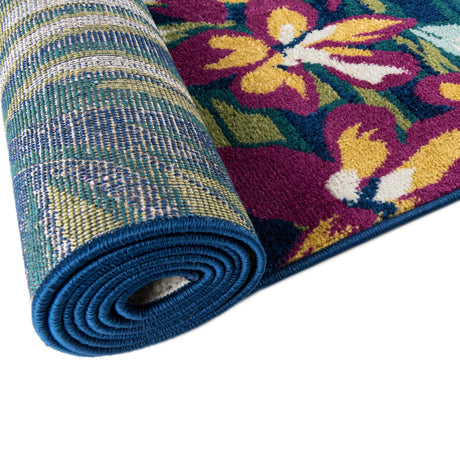 Navy Blue 7' 10 x 7' 10 Bloom Square Area Rug 100% Polypropylene With Cotton Backing Easy Clean Colorful Blooming Flower Floral Carpet for Living Dining Room Office Dorms for Sale at Rug Engine