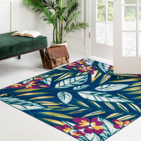 Navy Blue 7' 10 x 7' 10 Bloom Square Area Rug 100% Polypropylene With Cotton Backing Easy Clean Colorful Blooming Flower Floral Carpet for Living Dining Room Office Dorms for Sale at Rug Engine