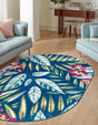 Navy Blue 6' x 9' Bloom Oval Area Rug 100% Polypropylene With Cotton Backing Easy Clean Colorful Blooming Flower Floral Carpet for Living Dining Room Office Dorms for Sale at Rug Engine