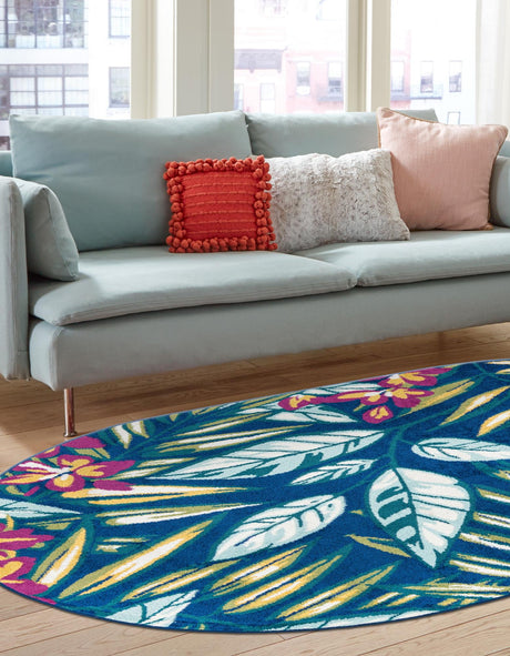 Navy Blue 5' 3 x 7' 10 Bloom Oval Area Rug 100% Polypropylene With Cotton Backing Easy Clean Colorful Blooming Flower Floral Carpet for Living Dining Room Office Dorms for Sale at Rug Engine