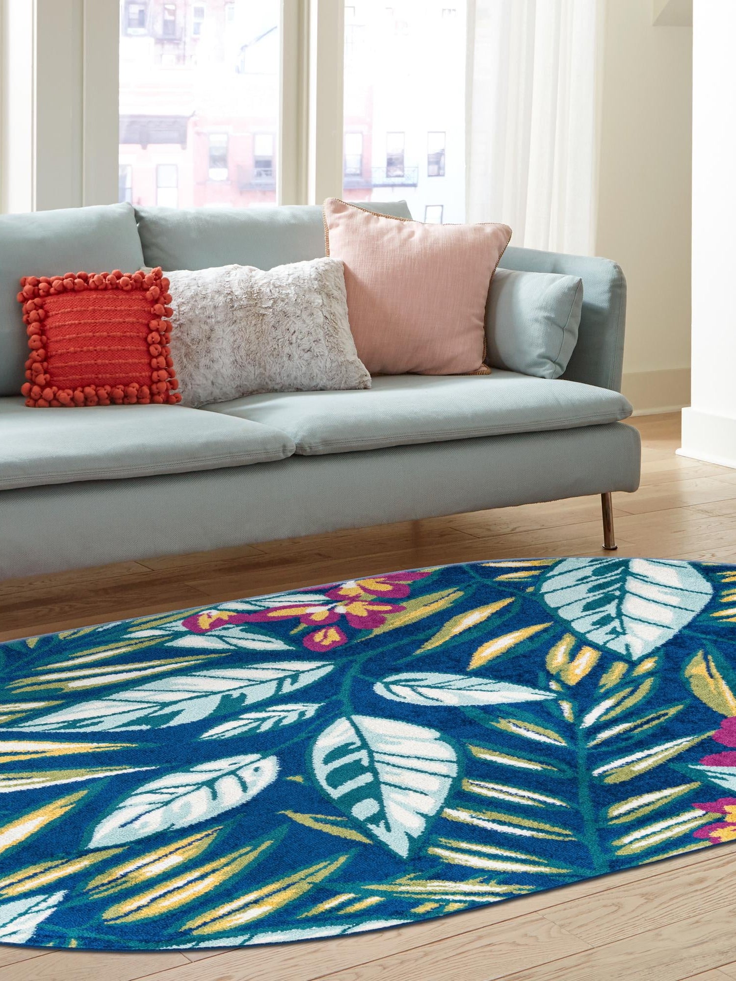 Navy Blue 5' 3 x 7' 10 Bloom Oval Area Rug 100% Polypropylene With Cotton Backing Easy Clean Colorful Blooming Flower Floral Carpet for Living Dining Room Office Dorms for Sale at Rug Engine