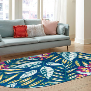 Navy Blue 5' 3 x 7' 10 Bloom Oval Area Rug 100% Polypropylene With Cotton Backing Easy Clean Colorful Blooming Flower Floral Carpet for Living Dining Room Office Dorms for Sale at Rug Engine