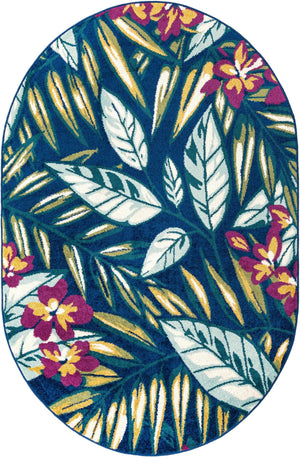 Navy Blue 5' 3 x 7' 10 Bloom Oval Area Rug 100% Polypropylene With Cotton Backing Easy Clean Colorful Blooming Flower Floral Carpet for Living Dining Room Office Dorms for Sale at Rug Engine