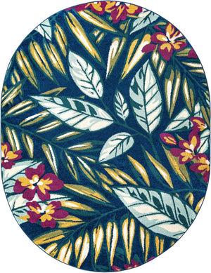 Navy Blue 7' 10 x 10' Bloom Oval Area Rug 100% Polypropylene With Cotton Backing Easy Clean Colorful Blooming Flower Floral Carpet for Living Dining Room Office Dorms for Sale at Rug Engine