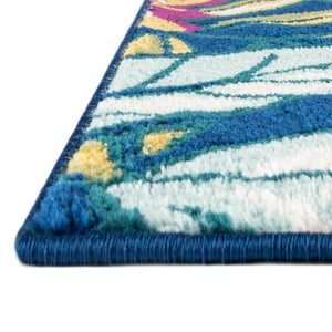Navy Blue 7' x 7' Bloom Octagon Area Rug 100% Polypropylene With Cotton Backing Easy Clean Colorful Blooming Flower Floral Carpet for Living Dining Room Office Dorms for Sale at Rug Engine