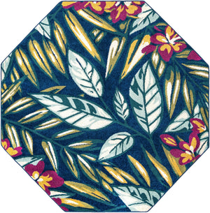 Navy Blue 7' x 7' Bloom Octagon Area Rug 100% Polypropylene With Cotton Backing Easy Clean Colorful Blooming Flower Floral Carpet for Living Dining Room Office Dorms for Sale at Rug Engine