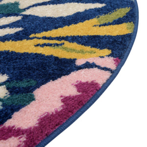 Navy Blue 7' x 7' Bloom Round Area Rug 100% Polypropylene With Cotton Backing Easy Clean Colorful Blooming Flower Floral Carpet for Living Dining Room Office Dorms for Sale at Rug Engine