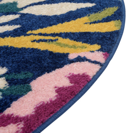 Navy Blue 5' 3 x 5' 3 Bloom Round Area Rug 100% Polypropylene With Cotton Backing Easy Clean Colorful Blooming Flower Floral Carpet for Living Dining Room Office Dorms for Sale at Rug Engine