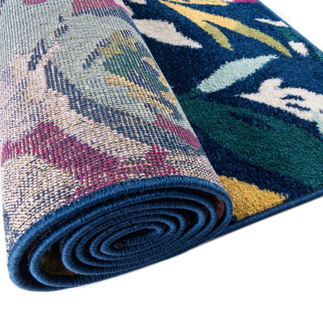Navy Blue 7' 10 x 7' 10 Bloom Square Area Rug 100% Polypropylene With Cotton Backing Easy Clean Colorful Blooming Flower Floral Carpet for Living Dining Room Office Dorms for Sale at Rug Engine