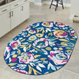 Navy Blue 7' 10 x 10' Bloom Oval Area Rug 100% Polypropylene With Cotton Backing Easy Clean Colorful Blooming Flower Floral Carpet for Living Dining Room Office Dorms for Sale at Rug Engine