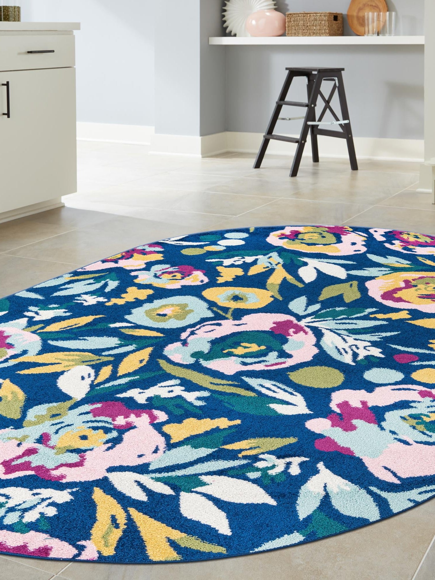 Navy Blue 5' 3 x 7' 10 Bloom Oval Area Rug 100% Polypropylene With Cotton Backing Easy Clean Colorful Blooming Flower Floral Carpet for Living Dining Room Office Dorms for Sale at Rug Engine