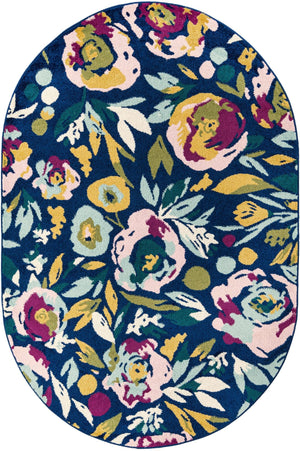 Navy Blue 5' 3 x 7' 10 Bloom Oval Area Rug 100% Polypropylene With Cotton Backing Easy Clean Colorful Blooming Flower Floral Carpet for Living Dining Room Office Dorms for Sale at Rug Engine